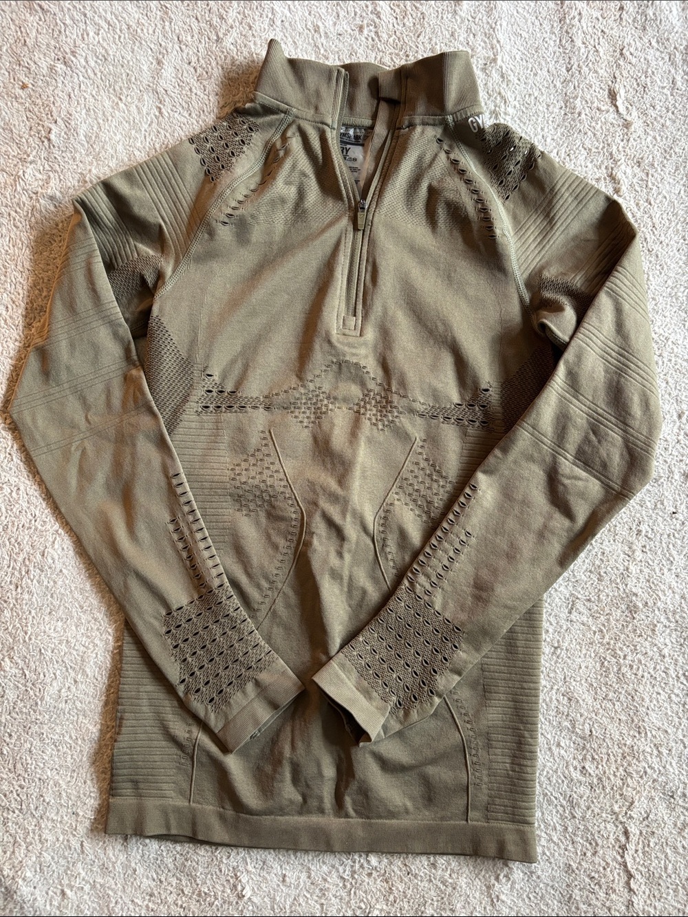 Gym Shark Quarter-Zip Olive Compression Top